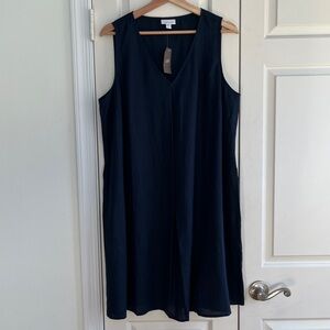 NWT J.Jill Linen Sleeveless Navy Blue  Dress Size Large Petite Side Pockets